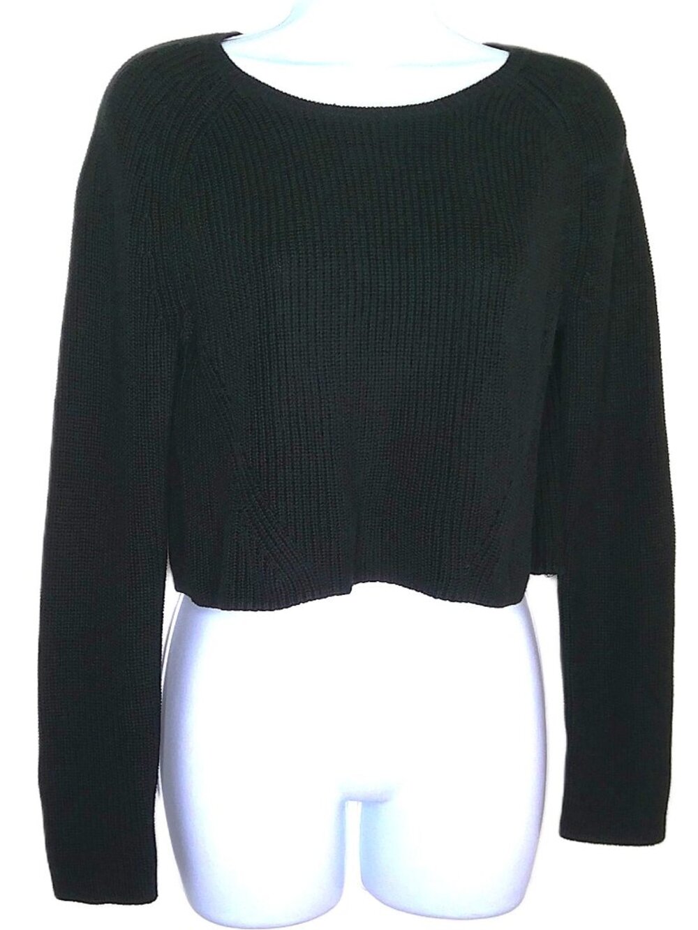 White House Black Market Cropped Sweater Y2K Black Pullover Stretch Knit Sz S